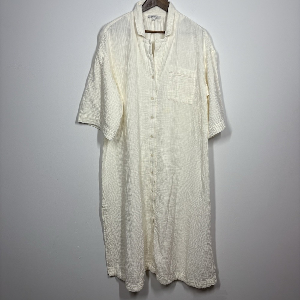 Madewell Womens Lightspun Gauze Maxi Shirt Dress Size L Cream Oversized Cover Up